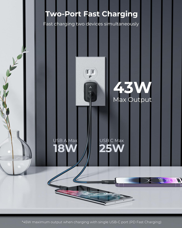 VOLTME 45W USB C Charger Block, Foldable GaN PPS USB C+USB A FastCharger,Super Fast Charging 2.0 Compatible with iPhone 17/16/15/14Series, Galaxy S25 online at globaldelivered