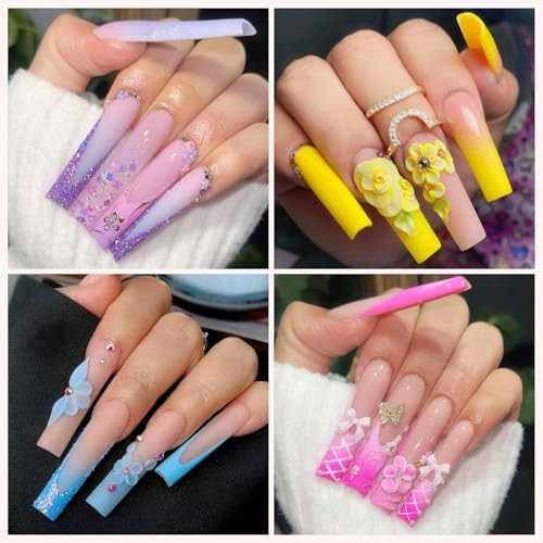 UNA GELLA Tapered Square Nail Tips XXL 216 PCS No C Curve Nail Tips Extra Long Straight Nails Half Fake No Trace for Acr