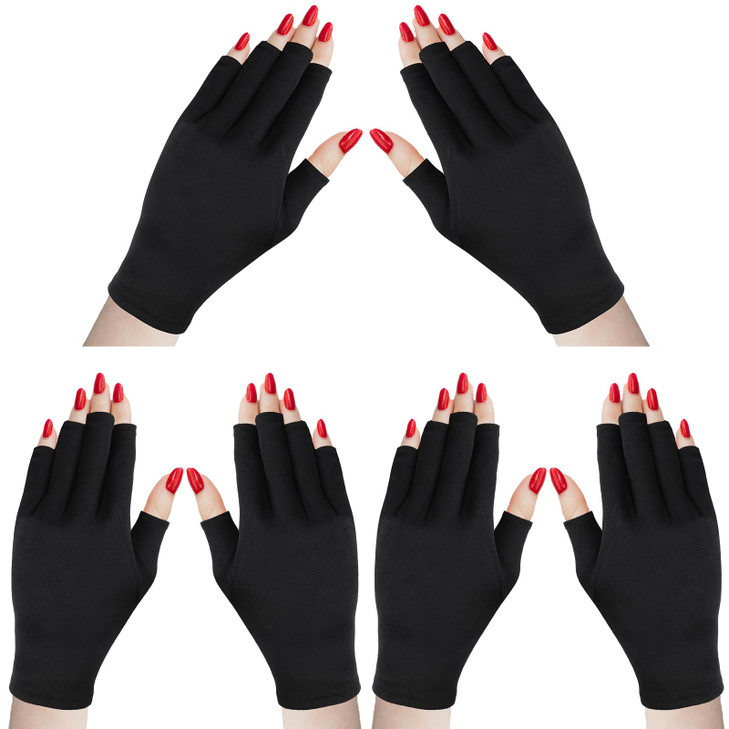 Syhood 3 Pair UV Gloves for Nail Lamp Upf50 UV Fingerless Protection Glove for Gel Manicures Art Protect Hand from Nail