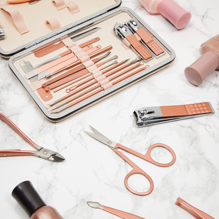 Okuna Outpost 23Piece Manicure Pedicure Kit Compact Travel Nail Kit Precision Nail Clipper Set with File Tweezers Cuticl