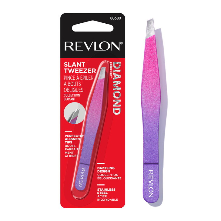 Revlon Diamond Collection Slanted Tip Tweezers UltraSharp for Precision Eyebrow Shaping and Facial Hair Removal Made wit
