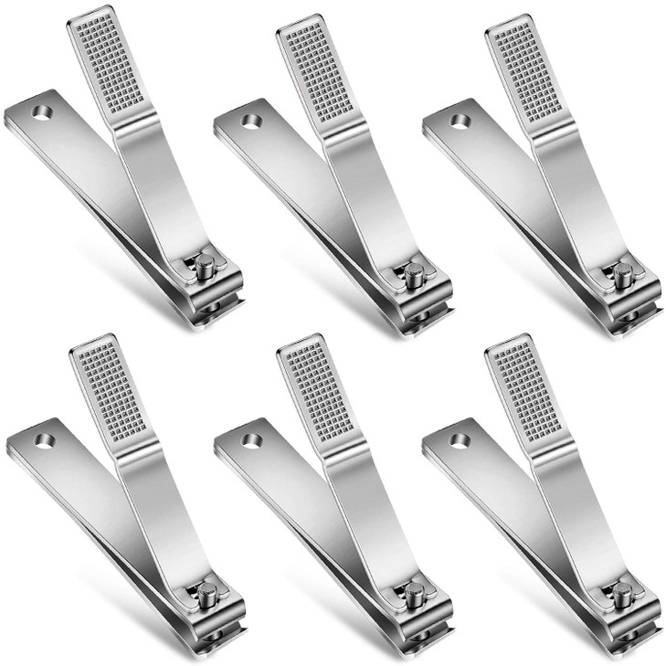 Mudder 6 Pcs Silver Large Nail Clippers Stainless Steel Ultra Sharp Sturdy Fingernail and Toenail Clipper Cutters Straig