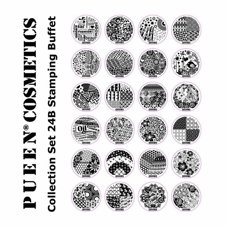 PUEEN Nail Art Stamp Collection Set 24B STAMPING BUFFET NEW INVENTION Set of 24 All You Can Stamp Full Size Stamping Ima
