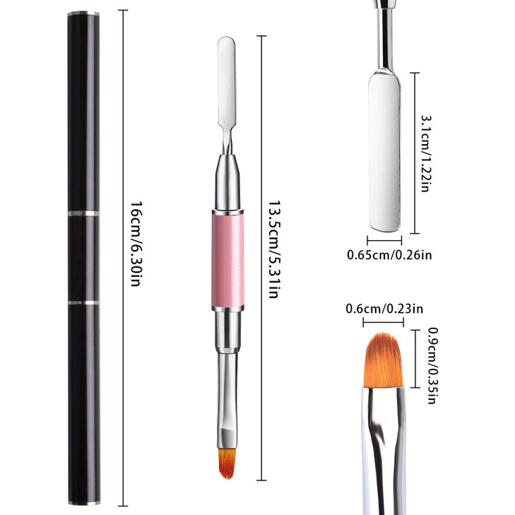 TOROKOM 2Pcs Poly gel Brush DualEnded Poly gel Brush and Spatula Picker Stainless Steel Poly gel Brush Pen for Nails Ext