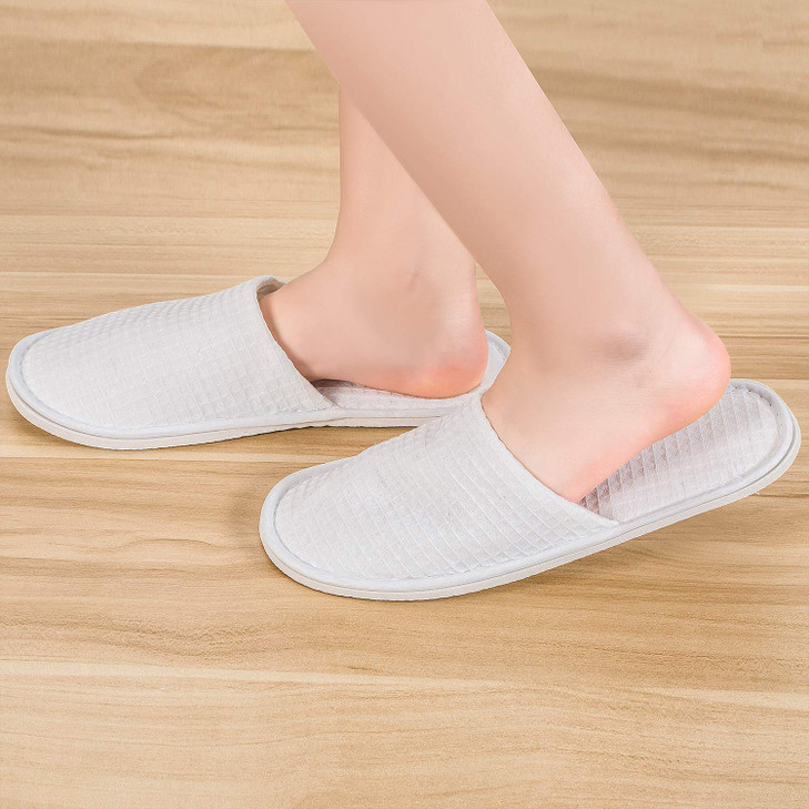 AhfuLife 10 Pairs of Waffle Spa Slippers Closed Toe White Slippers Fit Most Men and Women for Spa Party Guest Hotel and