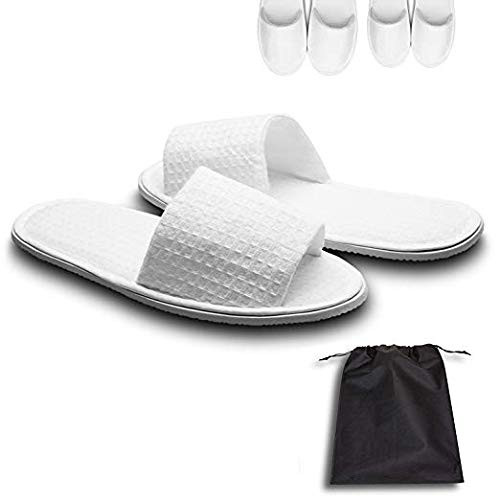 AhfuLife 5 Pairs of Waffle Spa Slippers Open Toe White Slippers Fit Most Men and Women for Spa Party Guest Hotel and Tra