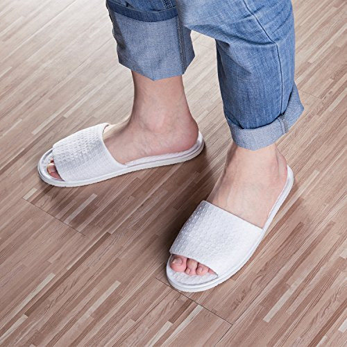 AhfuLife 5 Pairs of Waffle Spa Slippers Open Toe White Slippers Fit Most Men and Women for Spa Party Guest Hotel and Tra