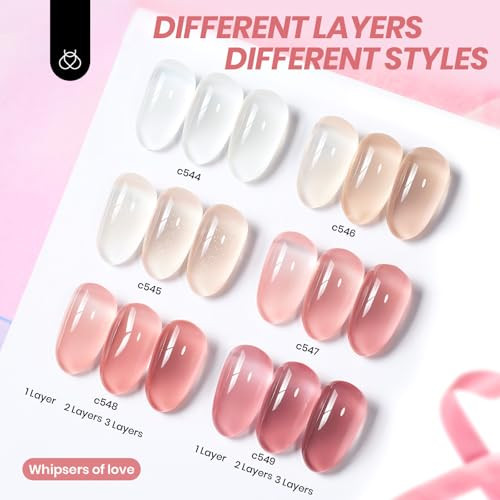 beetles Gel Polish Whispers of Love Jelly Gel Nail Polish Set 6 Colors Milky White Nude Pink Neutral Sheer Translucent S