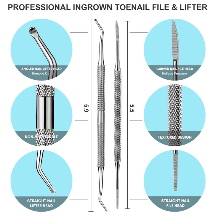 FAMILIFE Ingrown Toenail File and Lifter 2pcs Ingrown Toenail Tool Double Sided with Storage Case Professional Corrector