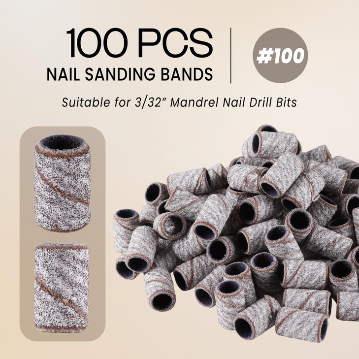 100 Pcs Large Nail Drill Bits Sanding Bands for Nail Drill Nail File for Acrylic Nail Gel Manicures Pedicure PANA Nail D