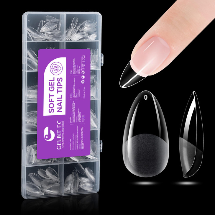 Gelike ec Nail Tips Almond for Salon 552 Pcs Medium Soft Gel Nail Tips for Manicure 12 Sizes