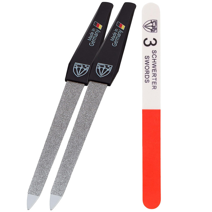 3 Swords Germany Sapphire Metal Nail File Set 2 Pieces with 1 Piece 3Way Nail Buffer Nail Care Made in SOLINGENGermany
