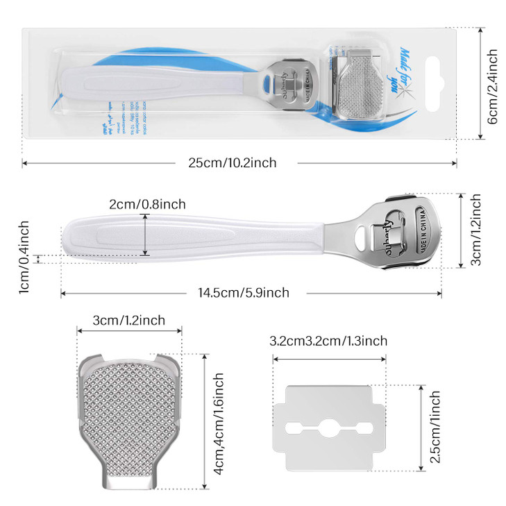 52 Pieces Callus Shaver Set 50 Replacement Slices Blades 1 Stainless Steel Callus Shaver and 1 Foot File Head Foot Care