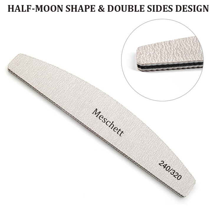 10 PCS Half Moon Nail Files240320 Professional Grit Nail File Reusable Double Sided Emery Boards Nail File Manicure Tool