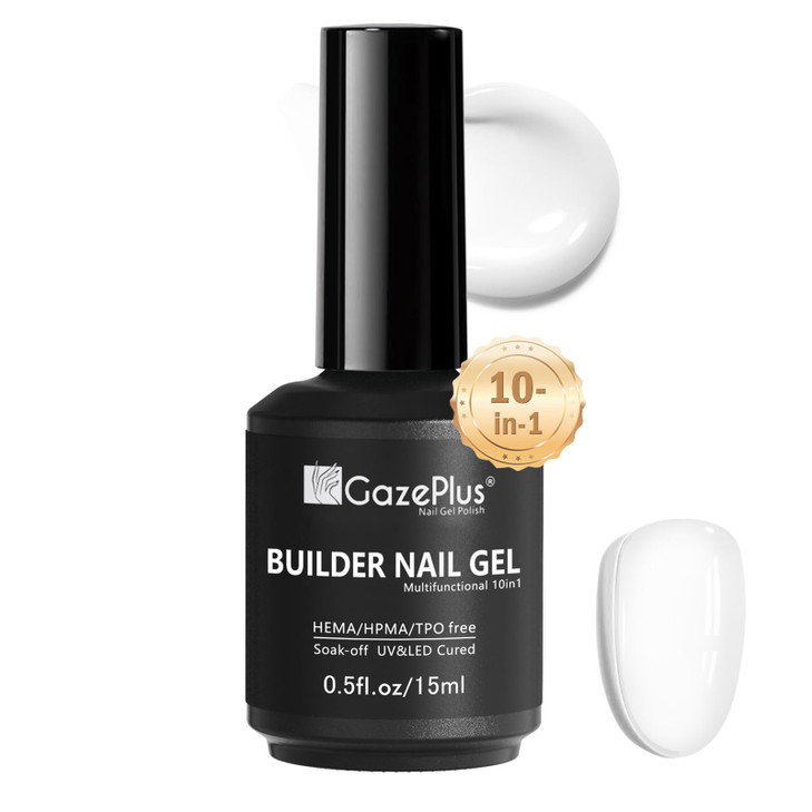 GAZEPLUS Builder Nail Gel Hema Free 15ml 10in1 White Builder for Nail Thickening Strengthener Extension Hard Gel Longlas