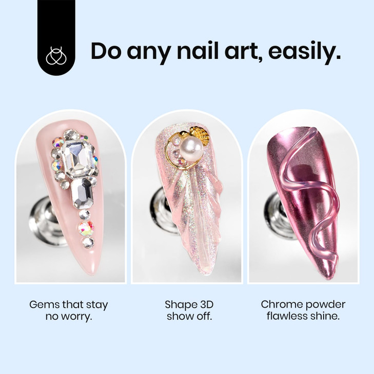 Beetles 3D Gel Nail Art 1Pcs 15ml Sculpting Gel 3 in 1 Clear No Wipe Nail Polish Rhinestone Art Glue for Nail Gems Diamo