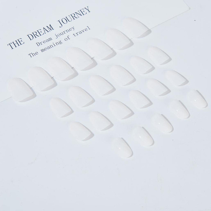 Foccna 24pcs White Press on Nails Fake Nails Almond Glossy Short False Nail Tips Simple Artificial Finger Manicure for W