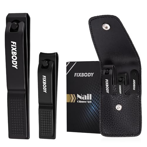 Nail Clipper Set Ultra Sharp Black Stainless Steel Fingernail Toenails Clipper and Nail File with Leather Travel CaseGre