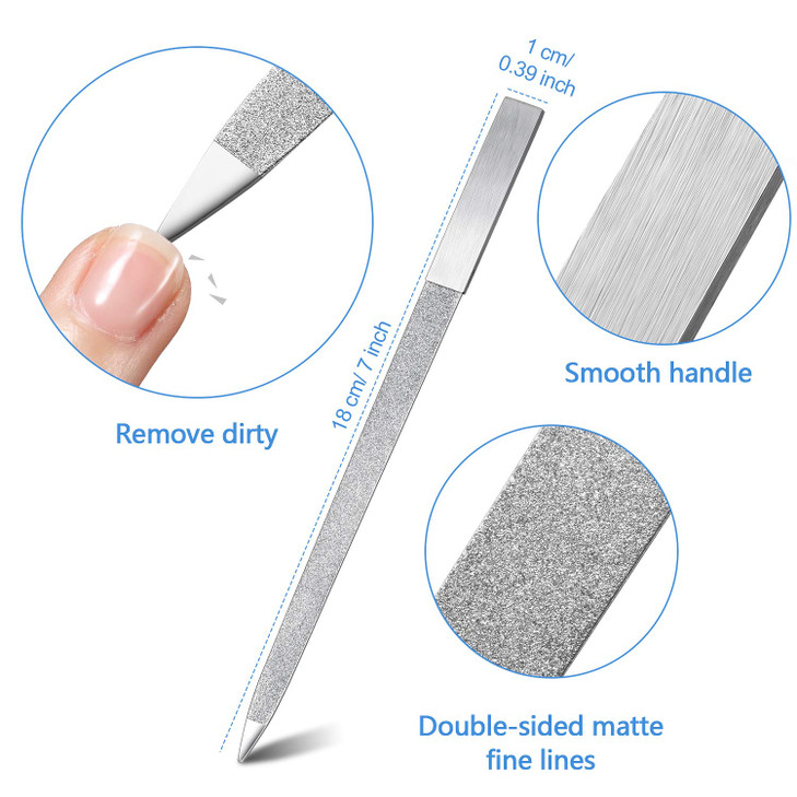 Mudder 6 Pieces Diamond Nail File Stainless Steel Double Side Nail File Metal Buffer Women Men Fingernails Toenails Mani