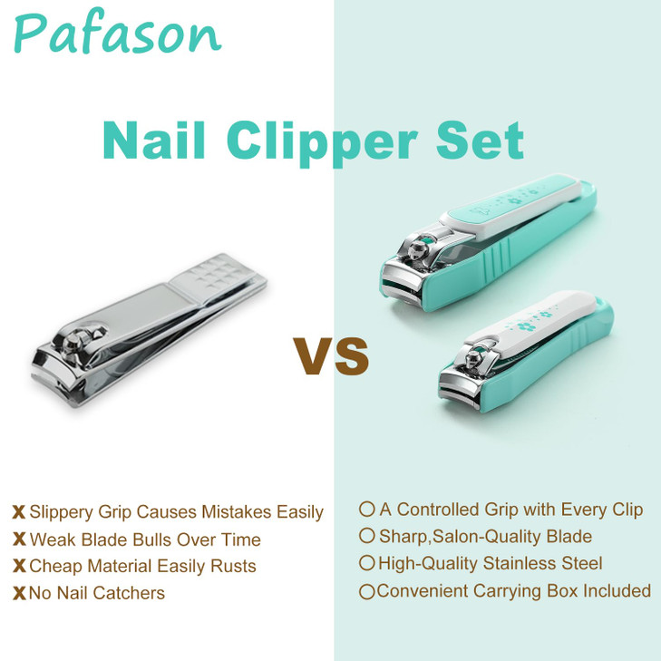 PAFASON Ultra Sharp Nail Clipper Set 2 Pack Fingernail and Toenail Trimmer Cutter Stainless Steel Curved Blade Sturdy Na