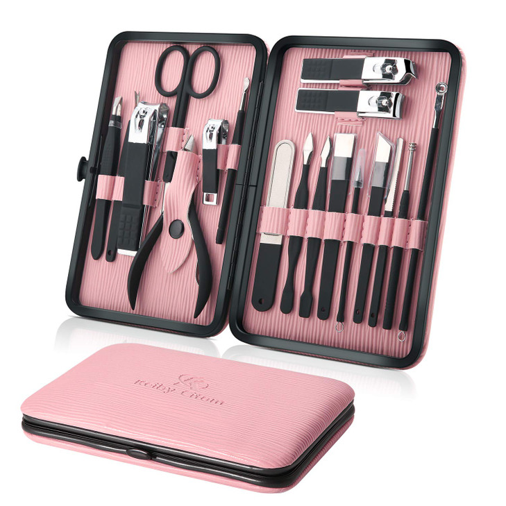 Manicure Set Professional Nail Clippers Kit Pedicure Care Tools Stainless Steel Women Grooming Kit 18Pcs for Travel or H