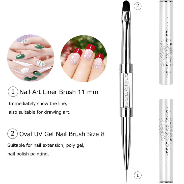 Ycyan 1Pcs Dualended Nail Design Brush Rhinestone Handle UV Gel Nail Brush Professional Nail Art Tools