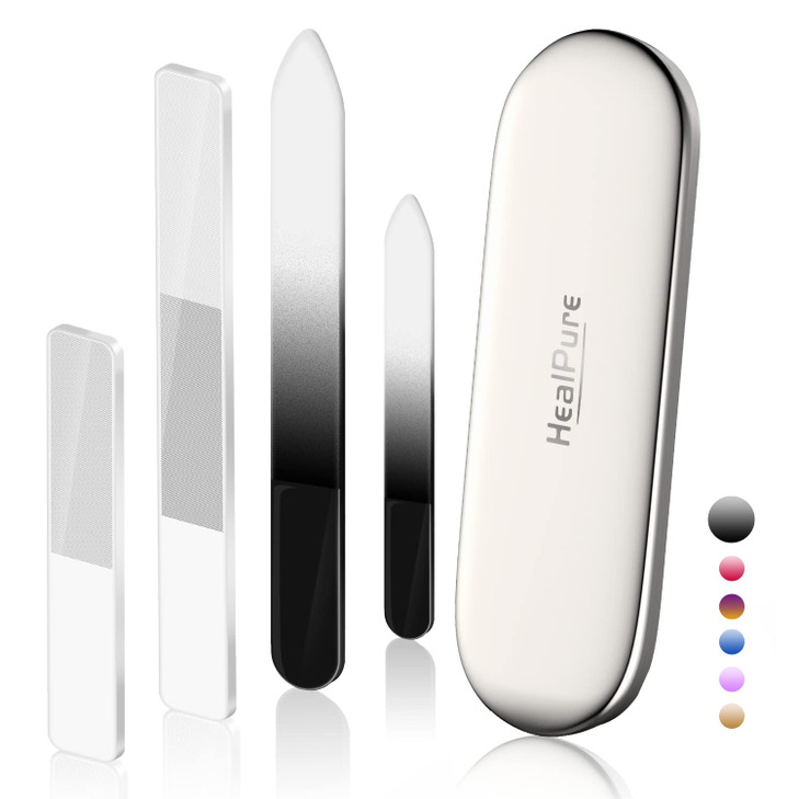 Glass Nail File and Nail Shiner 4PC Crystal Nail File and Nano Glass Nail Buffer Premium Set with Case Professional Mani
