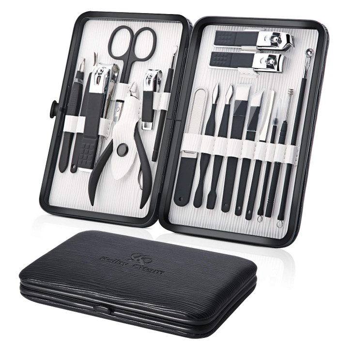 Keiby Citom Professional Stainless Steel Nail Clipper Travel Grooming Kit Nail Tools Manicure Pedicure Set of 18pcs with