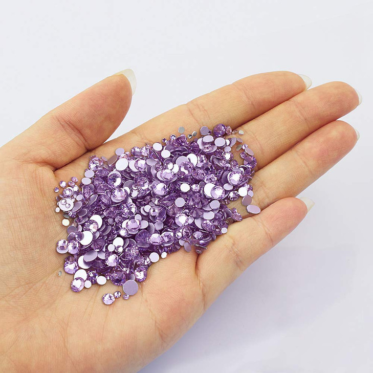 LolliBeads Resin Crystal Round Nail Art Mixed Flat Backs Acrylic Rhinestones GemsMix Size 155 mm Color Lavender Purple 1