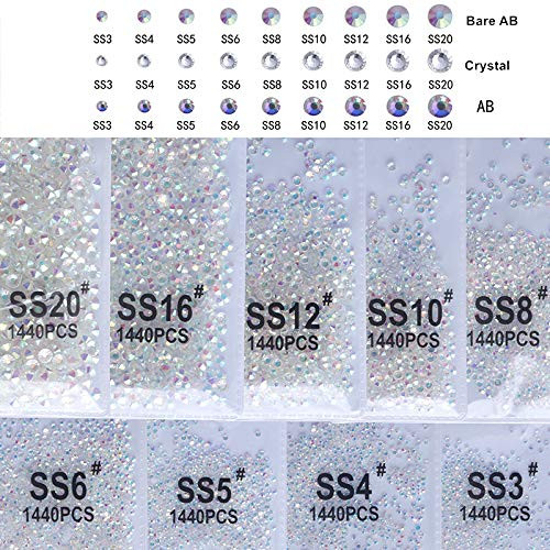 PrettyG 2880pcs SS10 Nail Crystals Bare AB Nail Art Sparkly Round Flatback Rhinestones NonSelfAdhesive BabS10