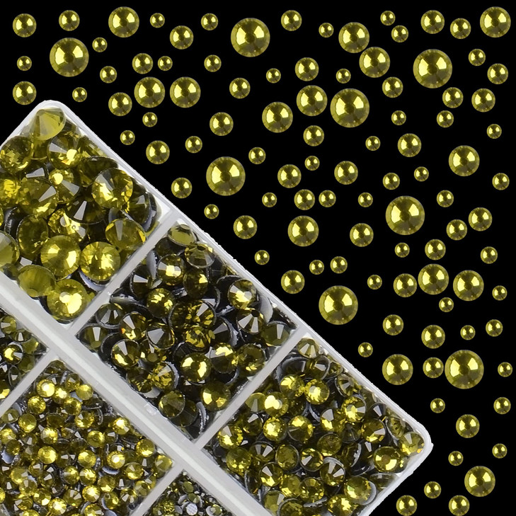 4000Pcs Mixed Size Hot Fix Round Crystals Gems Glass Stones Hotfix Flat Back Rhinestones Olivine