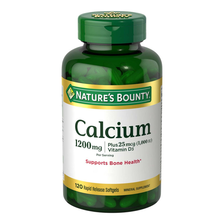 Nature's Bounty Calcium Carbonate & Vitamin D, 1200mg Calcium & 1000IU Vitamin D3, 120 Softgels,