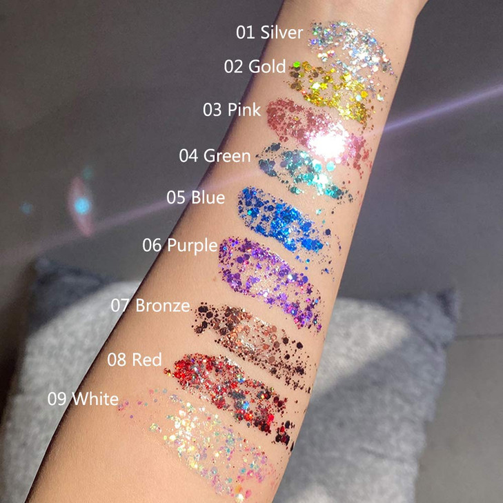 GLTurelifes Mermaid Sequins Chunky Glitter Liquid Eyeshadow Glitter Body Gel Festival Glitter Cosmetic Face Hair Nails M