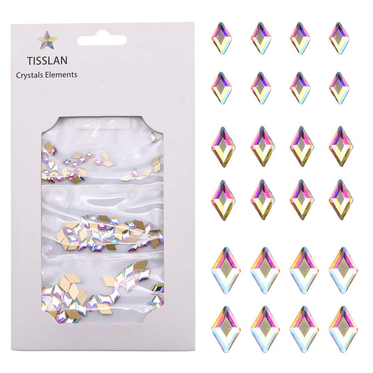 Tisslan 100pcs Mix 3 Sizes 3D Nail Crystal AB Flatback Rhombus Diamond Rhinestone Accessories Craft DIY Supply