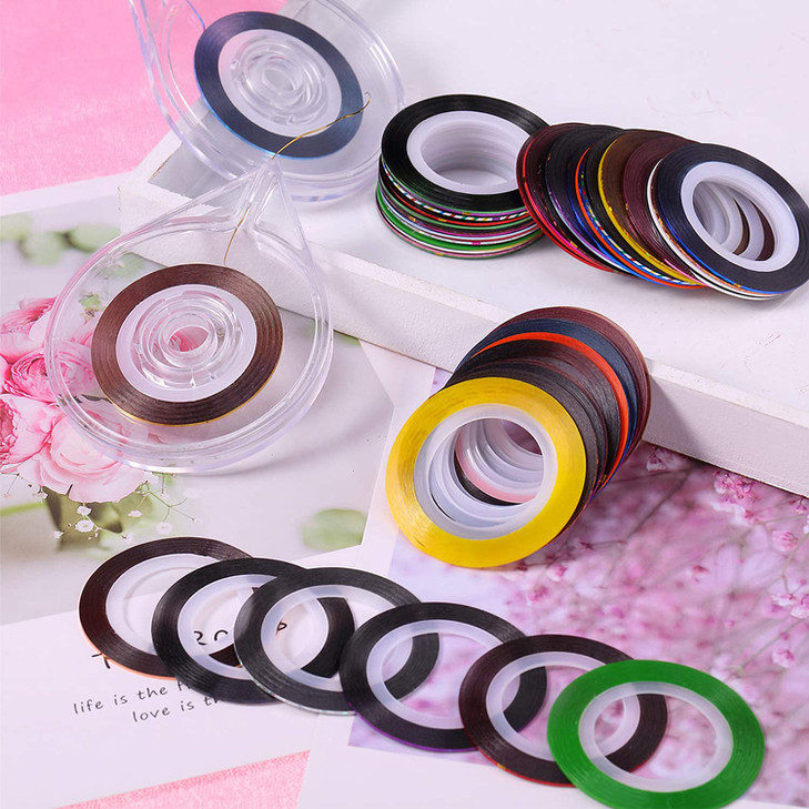 30 Colors Nail Striping Tape Line 2 PCS Nail Tape Dispensers Tape Roller Dispenser Striping Tape Line Nail Art Tools Nai
