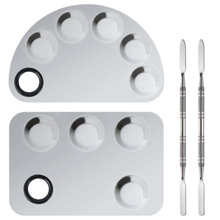 Penugo Professional Stainless Steel Makeup Palette2 Pieces Cosmetic Palette with Spatula Tool Nailart Mixing Palette for