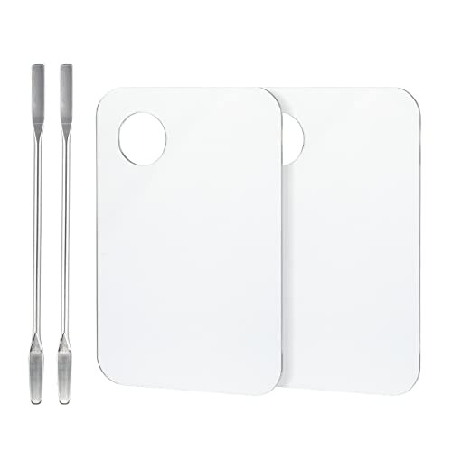 G2PLUS 2PCS Acrylic Cosmetic Palette with 2PCS SpatulaMakeup Palette Mixing Tray Apply for Eye Shadow Nail Art Pigment B