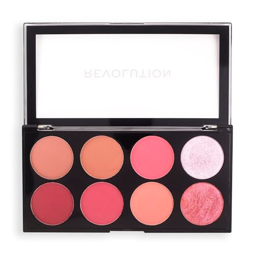 Revolution Ultra Blush Palette 8 Pigmented Shimmer Matte Makeup Shades Blendable Powder Blush Formula Vegan CrueltyFree