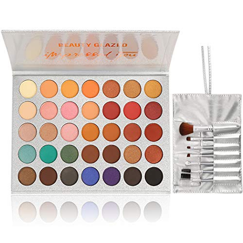 35 Colors Eyeshadow Palette with 7Pcs Makeup Brushes Set All in One Makeup Kit Matte Shimmer Pigmented Eye Shadow Pallet