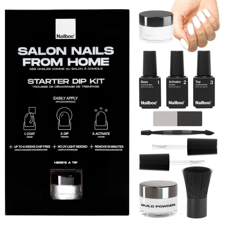 Nailboo Heres a Tip Premium Dip Nails Starter Kit Nail Powder Dip Kit for DIY At Home Manicure Includes Dipping Powder a