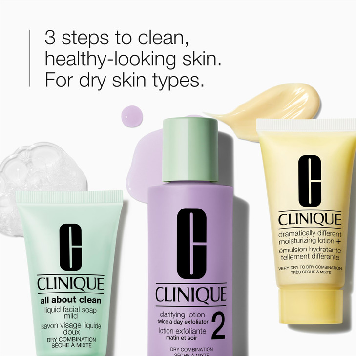 Clinique 3Step Refresher Course Skincare Gift Set For Dry Combination Skin Types Face Soap Clarifying Lotion Dramaticall