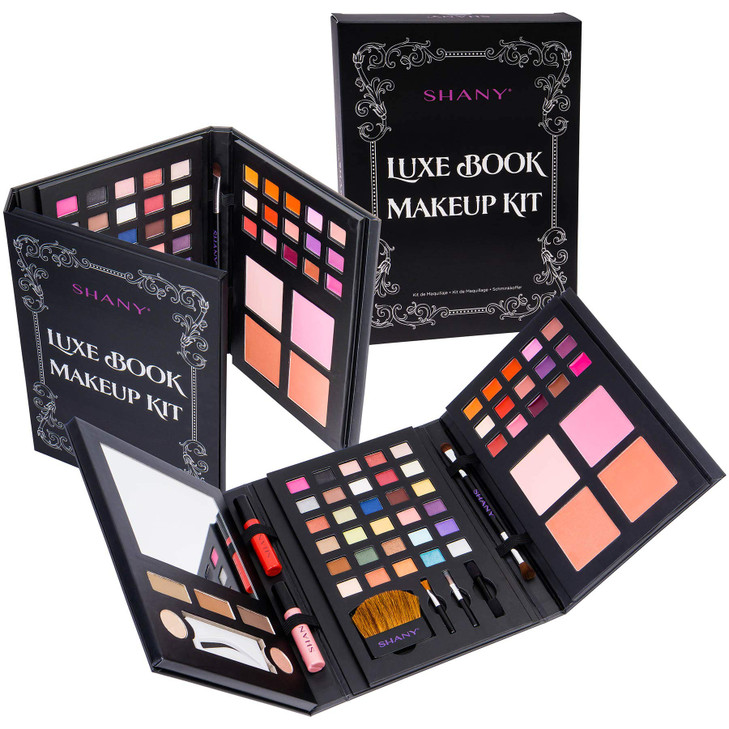 SHANY Luxe Book Makeup Set All In One Travel Cosmetics Kit with 30 Eyeshadows 15 Lip Colors 5 Brushes 4 Pressed Blushes