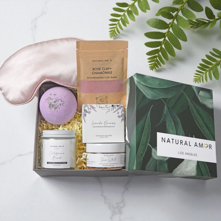 Natural Amor Spa Gift Set for Women 6Piece Self Care Gift Box with Handmade Soap Bath Bomb Candle Skincare ReadytoGift R