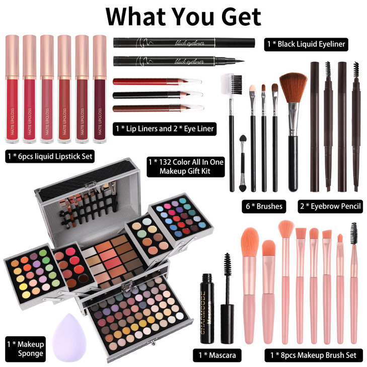 132 Color All In One Makeup Gift Set Kit Includes 94 Eyeshadow 12 Lip Gloss 12 Concealer 5 Eyebrow powder 3 Face Powder