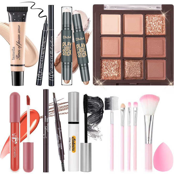YBUETE Makeup Set Kit for Women Girls Teens Makeup Present Set Includes 9 Color Eyeshadow Counter Stick Foundation Eyebr