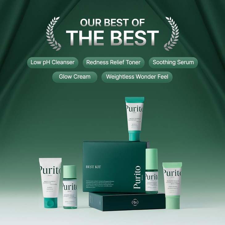 PURITO SEOUL Best Kit Skincare Routine with Panthenol Cleanser Cream Unscented Centella Serum Toner For All Skin Types G