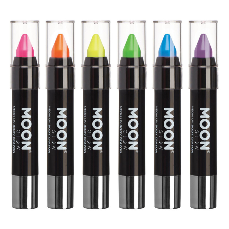 Moon Glow Blacklight Neon Face Paint StickBody Crayon makeup for the Face Body Pastel set of 6 colours Glows brightly un