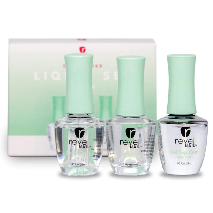Revel Nail Sensitive Dip Powder Liquid Set Base Coat Activator Gel Top Coat Hema Free Suitable for Sensitive Nails