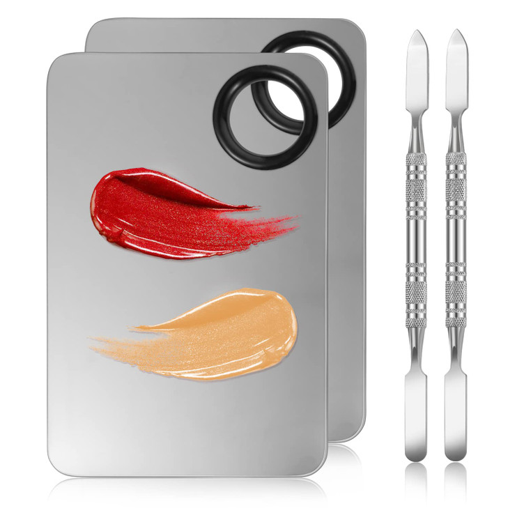 4 in 2 Set Makeup Mixing Palette Stainless Steel Foundation Palette with Spatula for Mixing Foundation Eye Shadow Eyelas