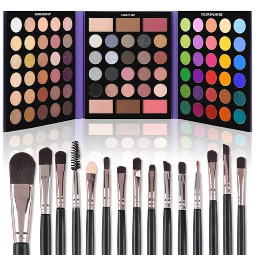 UCANBE Eyeshadow Palette with 15Pcs Brushes Makeup Set Pigmented 86 Colors Make Up Sets Valentines Day Gift Matte Shimme